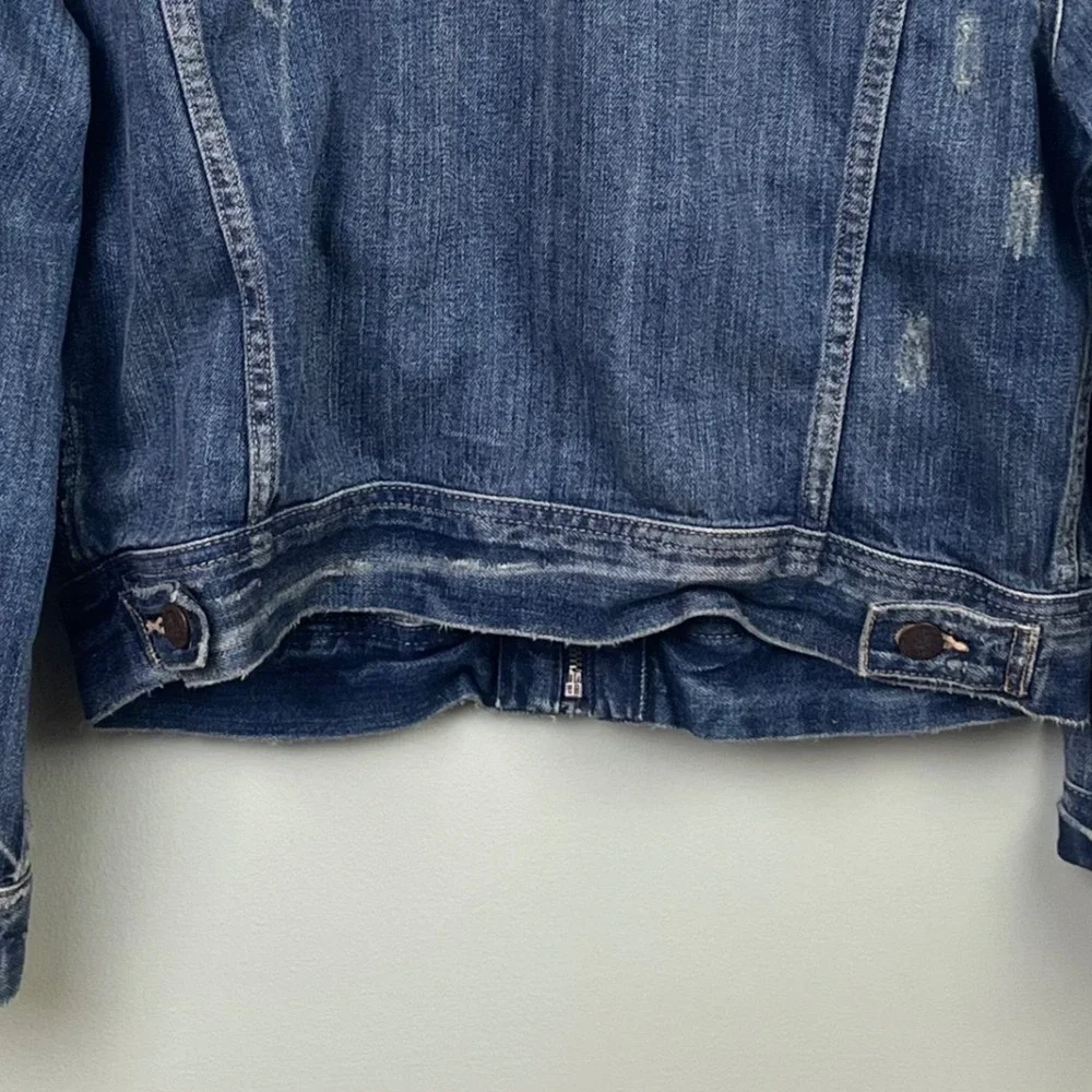 VTG Ralph Lauren Sport Denim Trucker Cropped Distressed Jacket Zip Medium Woman - Picture 5 of 8